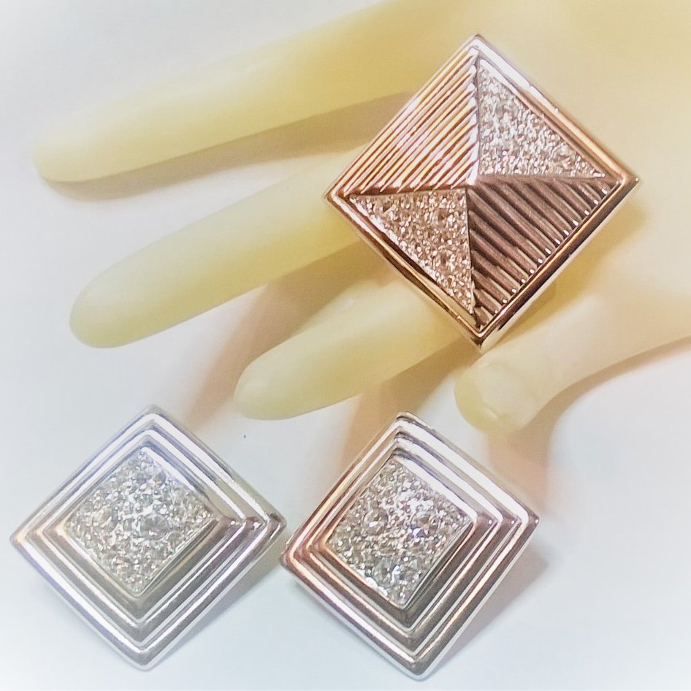 Vintage Dior Silver Step Pyramid Brooch and Earri…